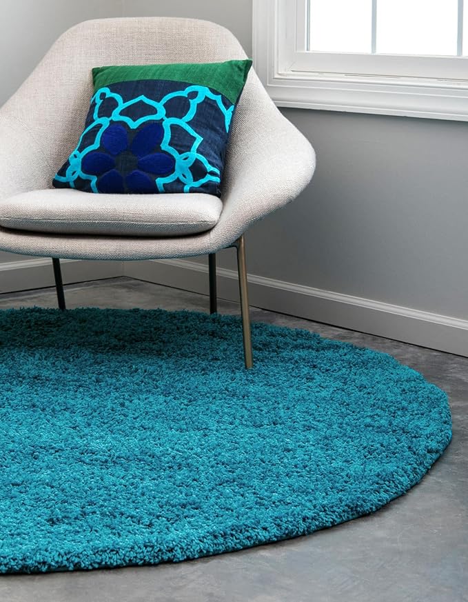 Unique Loom Solid Shag Collection Area Rug (3' 3" Round, Turquoise)