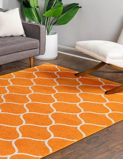 Rugs.com Lattice Frieze Collection Rug – 4' x 6' Orange Medium Rug Perfect for Living Rooms, Large Dining Rooms, Open Floorplans