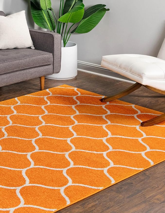 Rugs.com Lattice Frieze Collection Rug – 7' x 10' Orange Medium Rug Perfect for Living Rooms, Large Dining Rooms, Open Floorplans