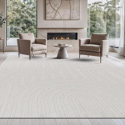 Beverly Rug Micro Loop Large Area Rug White 10x14 Modern Luxury Circle Geometric Durable Indoor Area Rugs for Living Dining Room Office Stain Resistant Non Shedding Casual Indoor Carpet White 10x14