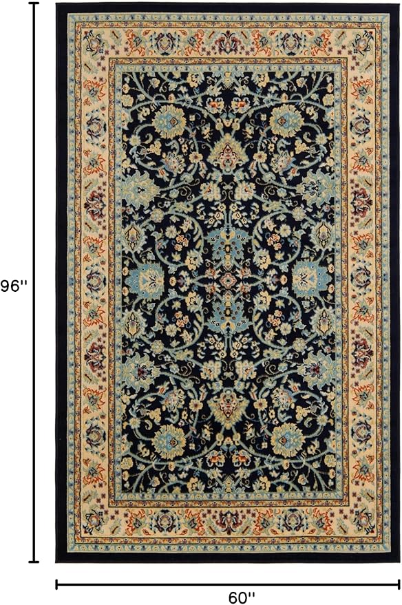 Rugs.com Yasmin Collection Rug – 5' x 8' Navy Blue Medium Rug Perfect for Bedrooms, Dining Rooms, Living Rooms