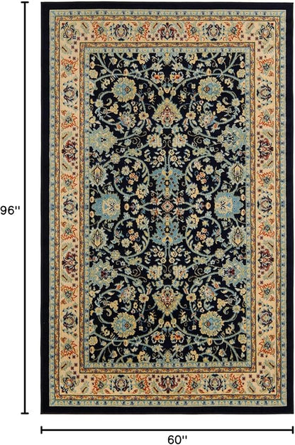 Rugs.com Yasmin Collection Rug – 5' x 8' Navy Blue Medium Rug Perfect for Bedrooms, Dining Rooms, Living Rooms