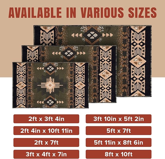 YHSF South West Native American Area Rug C318 - Easy Clean, Thick, Soft, Durable Native Tribal American Indian Inspired Rug for Bedroom/Living Room and More - Blue-Brown, 2 Feet x 7 Feet