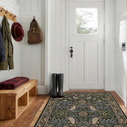 Large Entryway Rugs Indoor - 3x5 Washable Rugs for Kitchen Bedroom Beside Bed Door Mat Indoor Entrance with Moody Woodland Flowers, Non Slip Stain Resistant Low Pile
