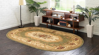 Rugs.com Chateau Collection Rug - 5' x 8' Oval Green Medium Pile Rug