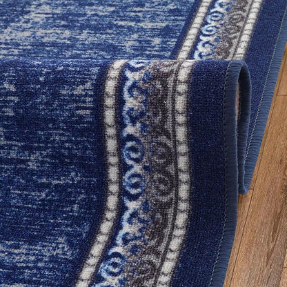 Antep Rugs Alfombras Bordered Modern 2x5 Non-Slip (Non-Skid) Low Pile Rubber Backing Kitchen Area Runner Rug (Navy, 2' x 5')