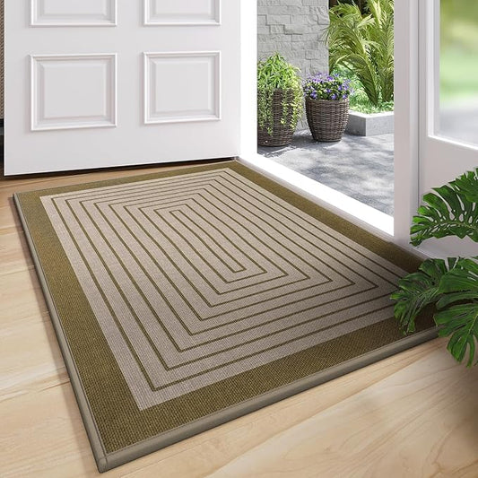 Front Door Mat 17''x30'', Absorbent Muddy Dirt Resist Washable Non Slip Low-Profile Indoor Doormat, Easy Clean Welcome Entryway Door Mats, Brown