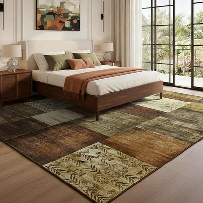DweIke Washable Area Rugs for Living Room, 6x9 Large Bedroom Rugs, Geometric Print Non Slip Low Pile Indoor Throw Carpets for Bedroom Apartment Dining Room Home Office Hardwood Floor, Brown