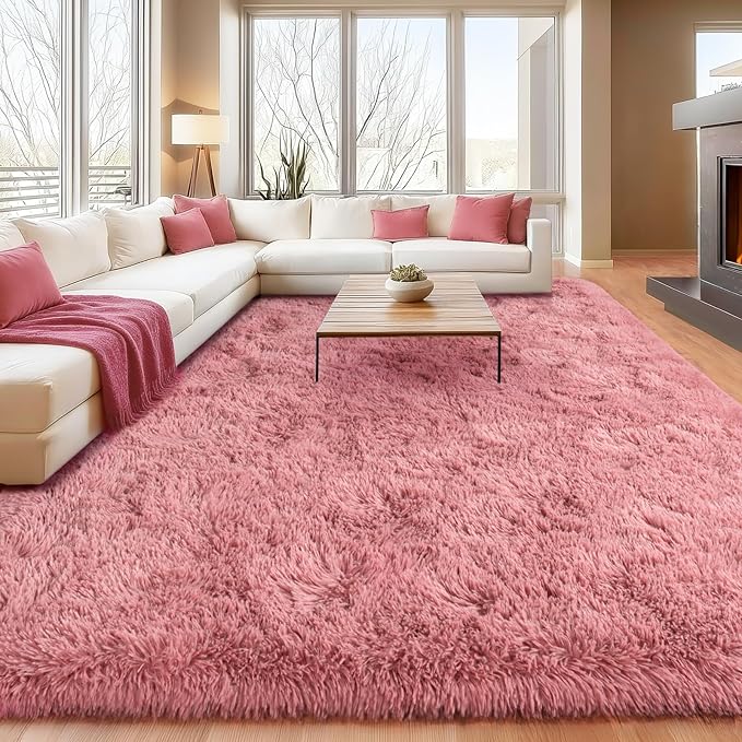 Soft Shaggy for Bedrooms, Fluffy Rugs for Living Room, Blush Area Rug, Cozy Fuzzy Carpet for Kids, Perfect Indoor Decor for Boys and Girls 4x6 Feet