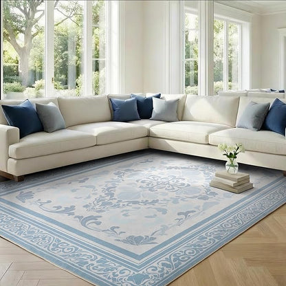 SOULFUL Medium Pile 4x6 Rugs for Living Room - Soft Foot Feel Area Rug - Mist Blue Boho Floral - Washable Non-Slip - Perfect for Bedroom Kids Room Under Dining Table Office