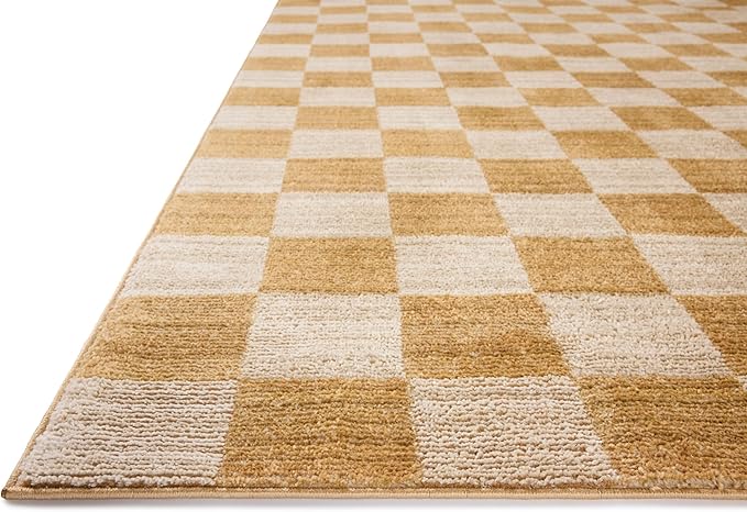 Loloi Chris Loves Julia Calvin Collection CLV-01 Apricot/Ivory 2'-7" x 10'-0" Runner Rug Checkered Neutral Soft Living Room Bedroom Carpet