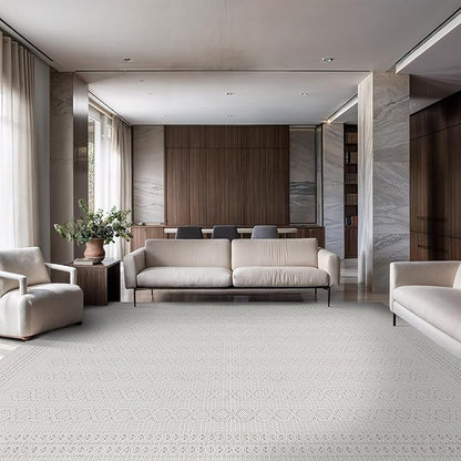 Micro Loop Indoor Rug White 10x14 Boho Geometric Neutral Area Rugs for Living Room Soft Luxury Modern Low and High Pile Durable Stain Resistant Non-Shedding Indoor Area Carpet 10 x 14