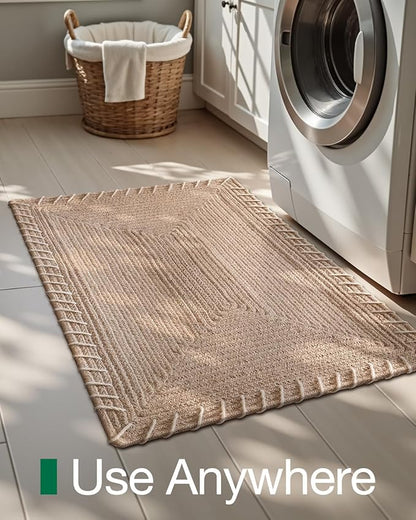 LUMI Handwoven Jute Door Mat, Non-Slip Durable Entryway Mat with Anti-Slip Mat for Hard Floor, Front Door Mats for Home Entrance, Patio, 32"x48", Knit Jute