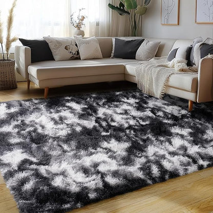 Fluffy Rug for Living Room Shaggy Area Rugs High Pile Fuzzy Rug Non-Slip Indoor Floor Carpet Plush Area Rugs for Living Room White 8x10
