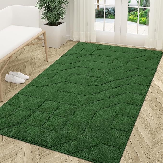 OLANLY Door Mats Indoor, Non-Slip, Absorbent, Dirt Resist, Entrance Washable Mat, Low-Profile Inside Entry Doormat for Entryway (71x47 inches, Green)