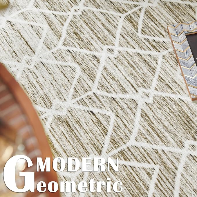 jinchan Moroccan Runner Rug 3x7 - Kitchen Machine Washable Runner Rug Modern Geometric Low-Pile Lightweight Non-Slip Carpet for Entryway Hallway Laundry Room Bedroom Bedside (3x7ft, Taupe)