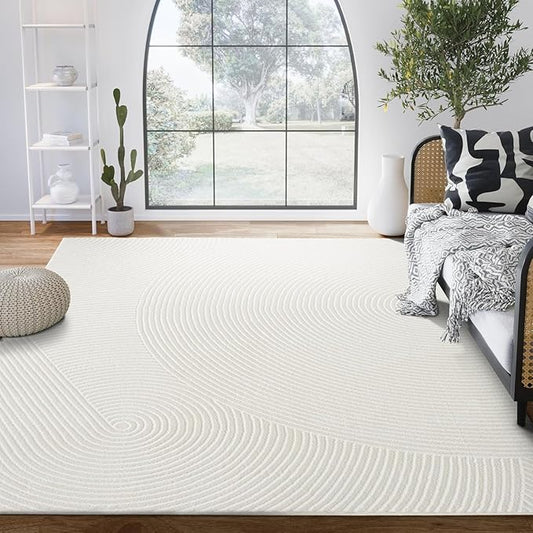 Abani Cream Area Rug 9' x 12' for Living Room, Bedroom - Zen Reiki Circles Pattern - Durable & Easy to Clean