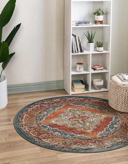 Unique Loom Isabella Collection Area Rug - Rossellini (6' 1" Round, Rust Red/ Beige)