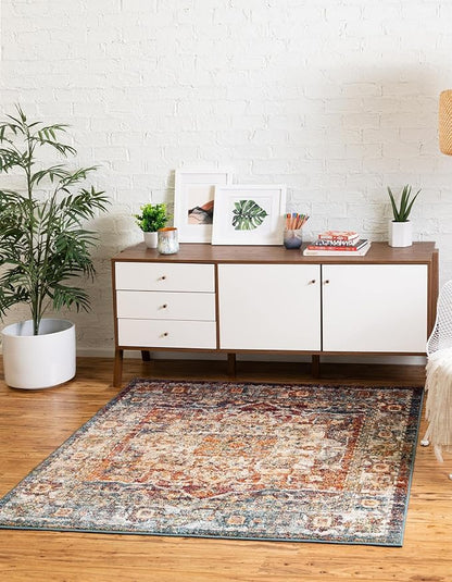 Unique Loom Isabella Collection Area Rug - Adjani (5' 1" Square, Multi/ Beige)