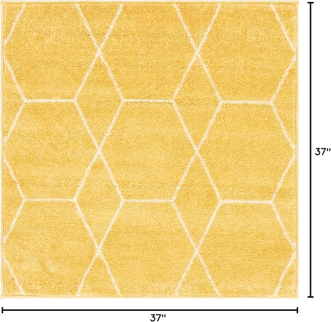 Unique Loom Trellis Frieze Collection Area Rug - Geometric (3' Square, Yellow/ Ivory)