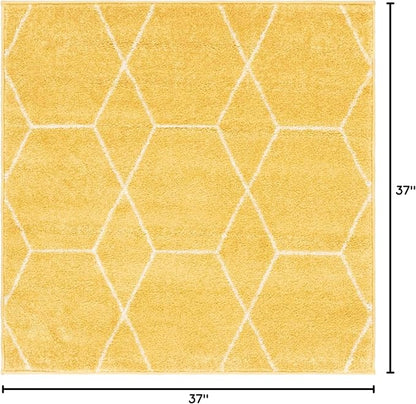 Unique Loom Trellis Frieze Collection Area Rug - Geometric (3' Square, Yellow/ Ivory)