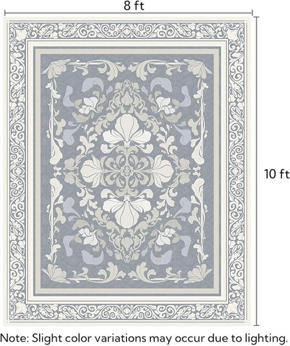 SOULFUL Medium Pile 8x10 Rugs for Living Room - Soft Foot Feel Large Area Rug - Greige Boho Floral - Washable Non-Slip - Perfect for Bedroom Kids Room Under Dining Table Office
