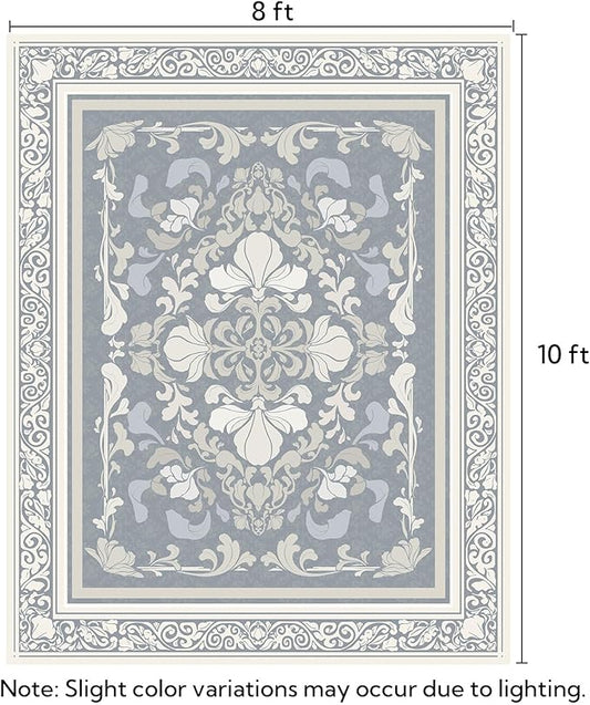 SOULFUL Medium Pile 8x10 Rugs for Living Room - Soft Foot Feel Large Area Rug - Greige Boho Floral - Washable Non-Slip - Perfect for Bedroom Kids Room Under Dining Table Office