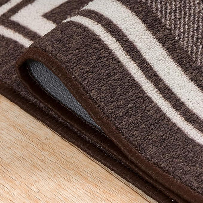 Beverly Rug Non Slip Area Rugs 2x7 Modern Bordered Non Skid Rubber Backing Soft Runner Rug for Living Dining Room Easy to Clean Non Shedding Kitchen Bedroom Indoor Carpet 2 x 7 Brown