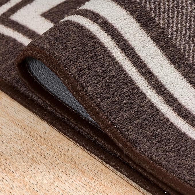 Beverly Rug Non Slip Area Rugs 5x7 Modern Bordered Non Skid Rubber Backing Soft Area Rug for Living Dining Room Easy to Clean Non Shedding Kitchen Bedroom Indoor Carpet 5 x 7 Brown