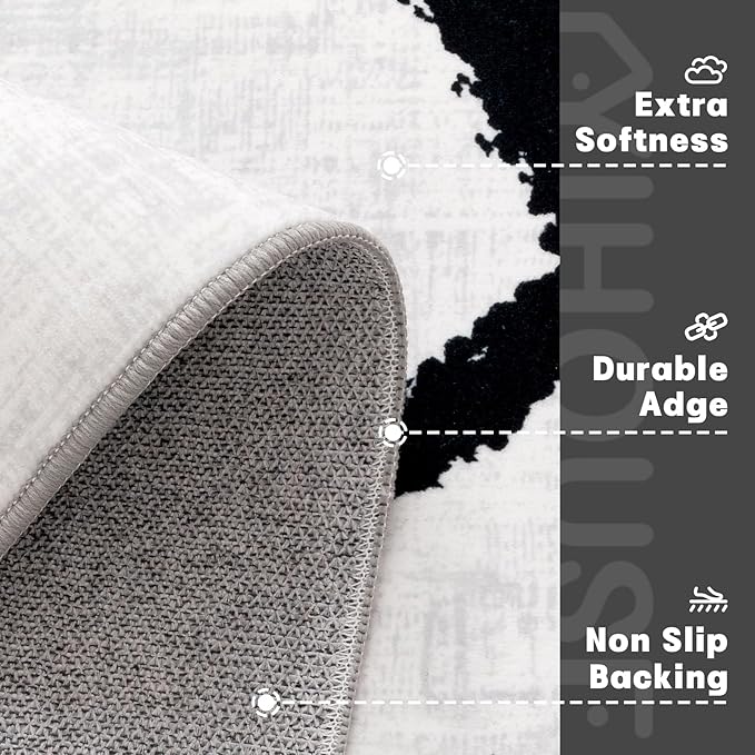 YIHOUSE Modern Washable 8'x10' Area Rug for Living Room Bedroom - Large Abstract Black and White Rug Non-Slip Ultra-Thin Home Decor,Geometric,8x10ft