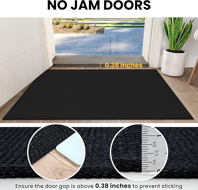 IOHOUZE Washable Area Rug 3x5 Non Slip Rubber Backed Woven Rugs for Entryway Rugs Indoor Outdoor Doormat Throw Rug Floor Carpet for Entrance Kitchen Front Door, Black/Grey