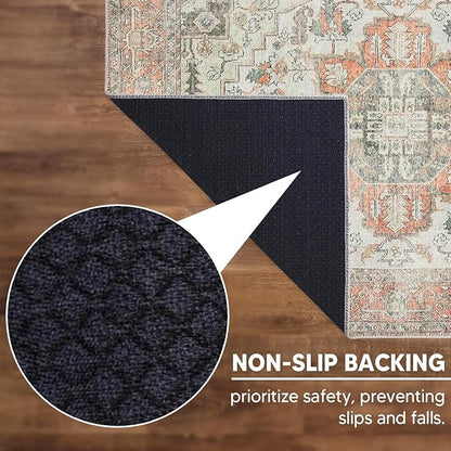 Keen Home Design 2x10 Rug - Machine Washable Runner Rug with Non-Slip Backing, Ideal for Hallway, Entryway, Kitchen, Laundry Room - Vintage, Easy Clean, Durable, Low Pile - (2'6" x 10')