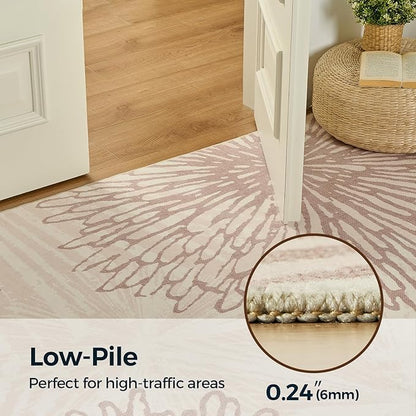 WITSHOCK 6x8 Area Rugs for Living Room: Beige Floral Washable Rugs for Bedroom Dining Room Office Nursery Modern Non-Slip Stain Resistant Low Pile Home Decor（Beige/Brown,6'x8'）