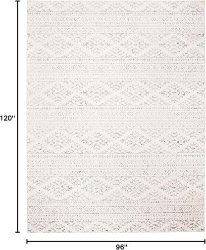 SAFAVIEH Area Rug 8x10 - Tulum Collection - Large - Ivory & Grey, Moroccan Boho Tribal Design, Non-Shedding & Easy to Clean, Ideal for Living Room, Bedroom, Dining Space (TUL272A)