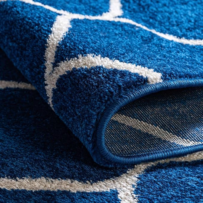 Rugs.com Lattice Frieze Collection Rug – 7' Square Navy Blue Medium Rug Perfect for Living Rooms, Kitchens, Entryways