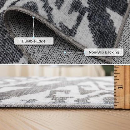 ReaLife Rugs Machine Washable Area Rug - Living Room Bedroom Bathroom Kitchen Entryway Office - Padded Crease Free Stain Resistant Premium - Moroccan Diamond Tribal- Jax - Gray- 2'x 3'