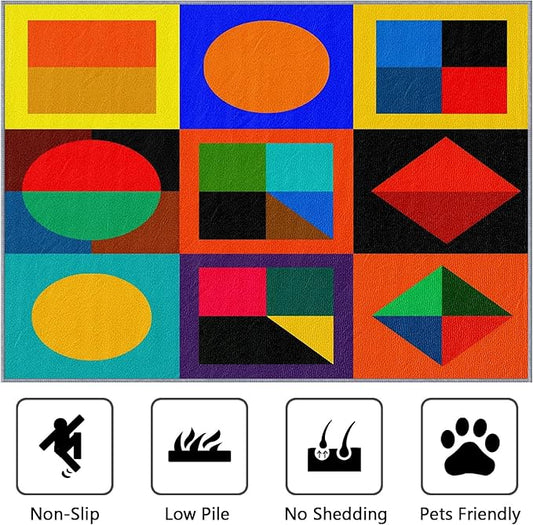 Geometric Indoor Rugs for Entryway - 2x3ft - Colorful Abstract Modern Funky Washable Non Slip Low Pile Small Area Rug for Bedroom, Geometric Carpet Home Decor & Gifts