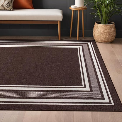 Beverly Rug Non Slip Area Rugs 3x3 Modern Bordered Non Skid Rubber Backing Soft Area Rug for Living Dining Room Easy to Clean Non Shedding Kitchen Bedroom Indoor Carpet 3 x 3 Brown