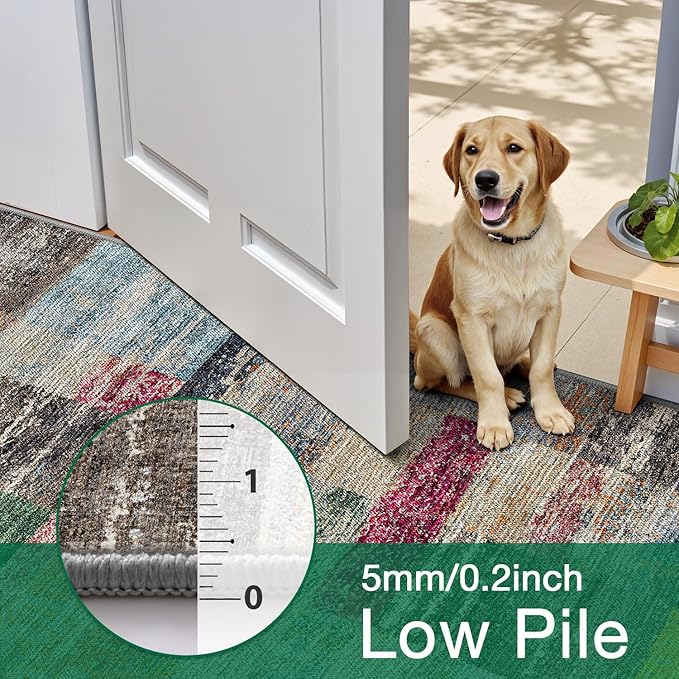 LUMI 5x8 Washable Area Rug for Living Room, Ultra Soft Geometric Rugs Non Slip with Rubber Backing, Low Profile, High Traffic, Stain Resistant Carpets, Ideal for Bedroom, Dining Room, Indoor