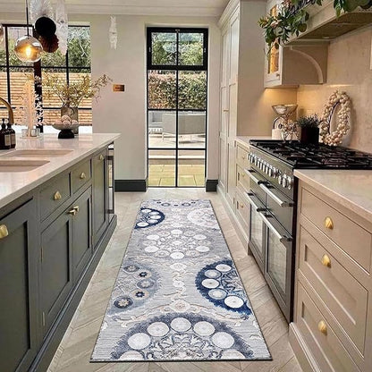 CAMILSON Runner Outdoor Rugs Oriental Retro Traditional Floral Medallion Area Rug 2x10 Non-Shedding Stain Resistant Indoor Carpet for Bathroom Hallway Kitchen Office (2 x 10 / Blue)