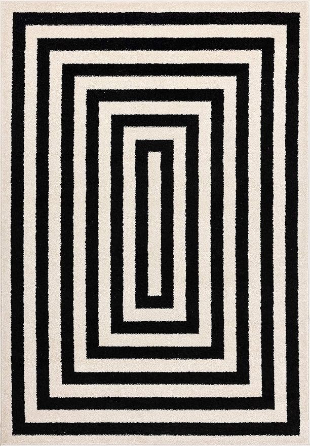 Abani Contemporary Black & Ivory 4' x 6' Area Rug, Contrasting Geometric Modern Stripe Symmetrical Living Room Carpet Rugs