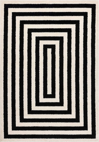 Abani Contemporary Blue & Ivory 2'x3' Area Rug, Contrasting Geometric Modern Stripe Symmetrical Living Room Carpet Rugs