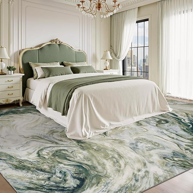 9x12 Area Rugs for Living Room, Modern Abstract Rug for Bedroom, Contemporary Machine Washable Rug, Large Stain Resistant Carpet for Dining Room Playroom Nursery Room, Pet & Kids Friendly