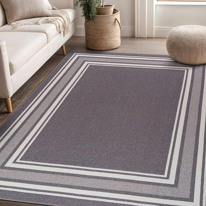 Beverly Rug Non Slip Area Rugs 8x10 Modern Bordered Non Skid Rubber Backing Soft Area Rug for Living Dining Room Easy to Clean Non Shedding Kitchen Bedroom Indoor Carpet 8 x 10 Gray