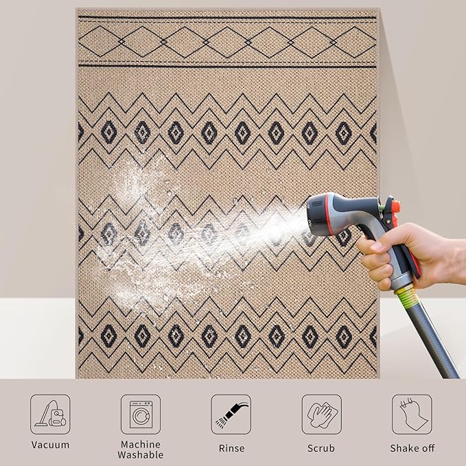 Tangsoo Modern Geometric Easy Jute Rug 3x5 Small Area Rug,Non-Slip Washable Rug for Entryway,Ultra Thin Non Shedding Indoor Outdoor Door Mat for Porch Bedroom Patio