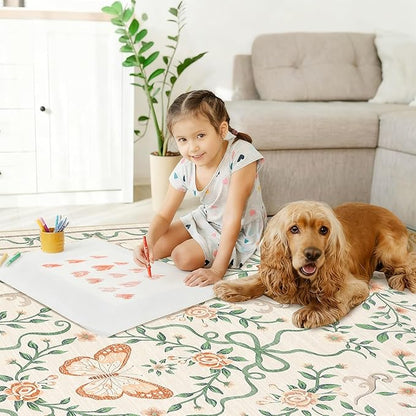 GarveeHome Washable Runner Rug 2x6 Non Slip Hallway Runners Stain Resistant Low Pile Floral Runner Rugs for Kitchen Soft Long Entryway Runner Rugs Beige Boho Throw Carpet for Bedroom Nursery, 2x6