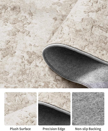 Art&Tuft 2x5 Runner Rug - Washable Runner Rugs, Non-Slip Runner Rug for Hallway, Low-Pile 2x5 Rug Runner Kitchen Laundry Room Rug Throw Carpet for Entrance Bedroom Living Room, Beige