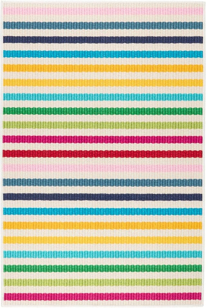Dash and Albert Rainbow Machine Washable Area Rug - 2.5' x 8' Runner Multicolor Stripe Washable Accent Rug - Durable, High Traffic Kitchen, Mudroom, Hallways