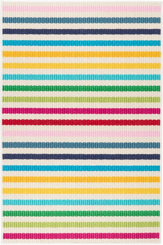 Dash and Albert Rainbow Machine Washable Area Rug - 2' x 3' Multicolor Stripe Washable Accent Rug - Durable, High Traffic Areas Kitchen, Mudroom, Hallways