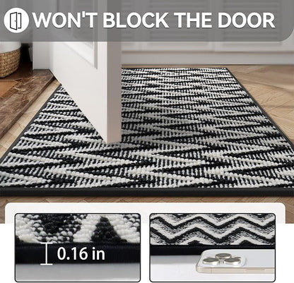 Indoor Door Mat 17x30, Dirt Resistant & Absorbent Doormat for Entryway Inside, Non-Slip Rubber Backing Front Door Mat Indoor Entrance, Low-Profile, Washable, Black